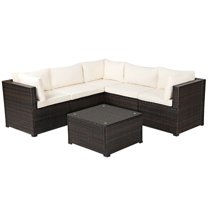6-Piece PE Rattan Patio Sectional Sofa Set with Cushions