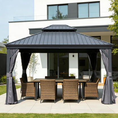 13 x 15 ft Outdoor Gazebo with Galvanized Steel Double Roof