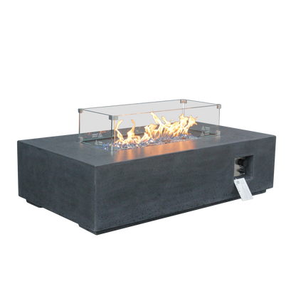 52-In. GFRC Propane Fire Pit Table with Glass and Lava Media