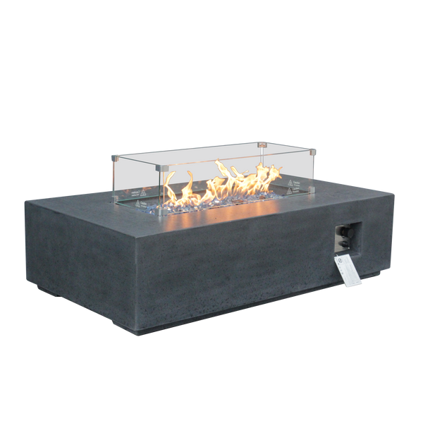 52-In. GFRC Propane Fire Pit Table with Glass and Lava Media