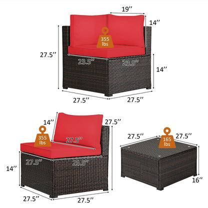 6-Piece PE Rattan Patio Sectional Sofa Set with Cushions