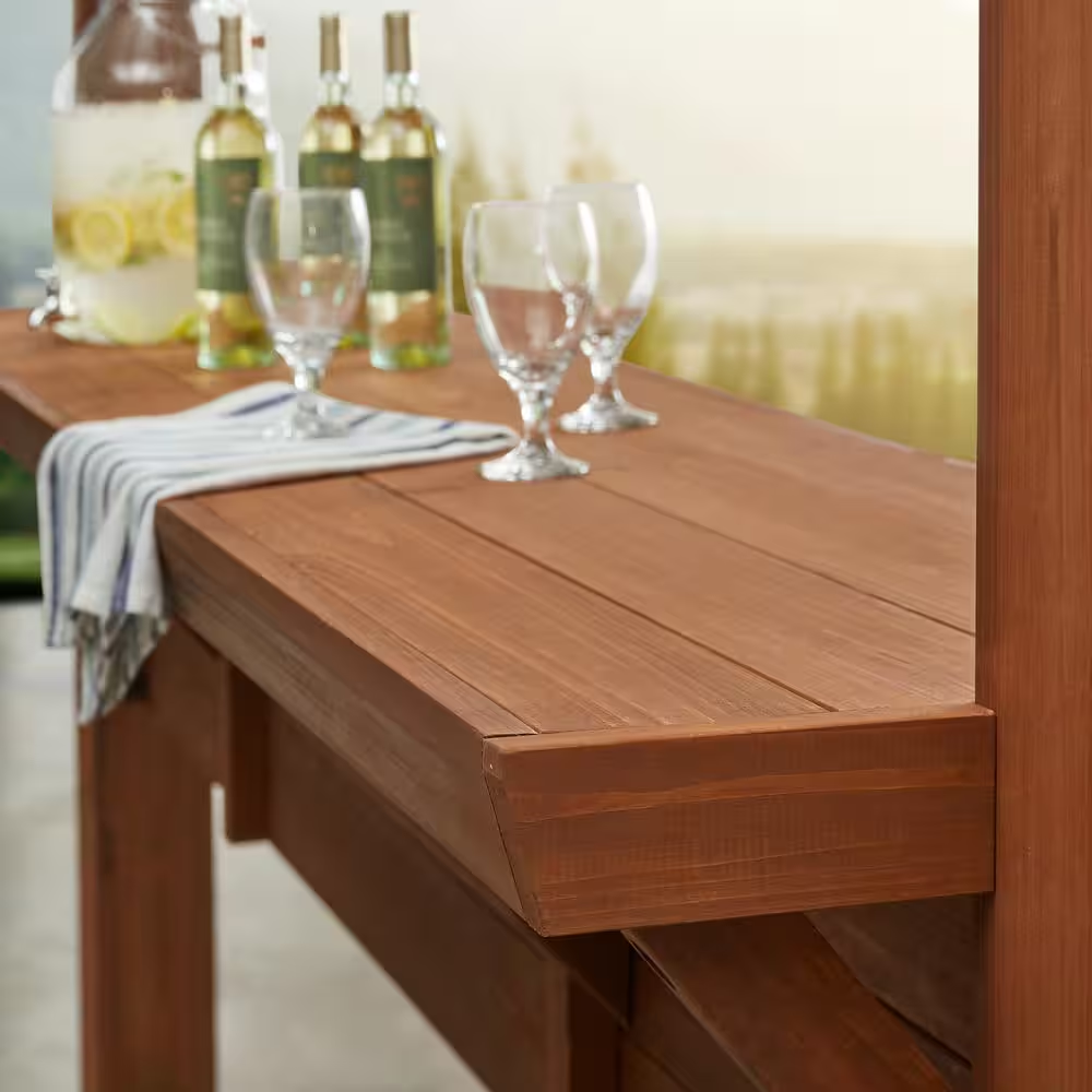 10 × 14 ft Cedar Wood Pergola with Serving Bar and PowerPort