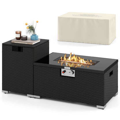 2-Piece 32-Inch Rattan Propane Fire Pit Table Set with Cover
