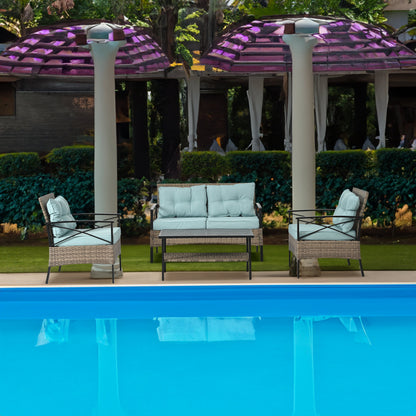 4-Piece Brown PE Rattan Patio Conversation Set with Cushions