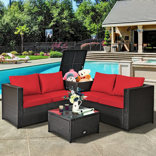 4-Piece Outdoor Rattan Patio Furniture Set with Glass Table