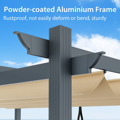 10x13 ft Aluminum Retractable Pergola with Beige Canopy