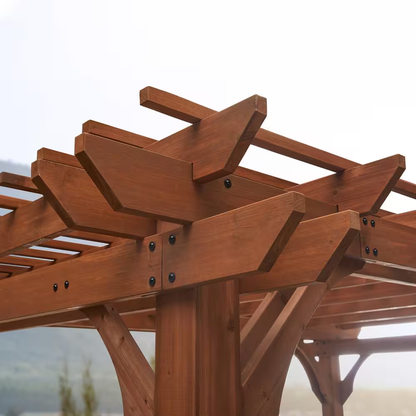 10 × 14 ft Cedar Wood Pergola with Serving Bar and PowerPort