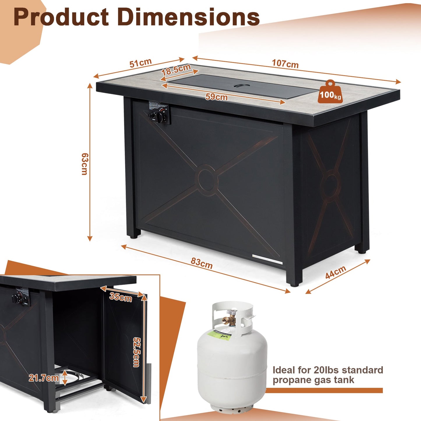 42-In. 60,000 BTU Propane Fire Pit Table with Ceramic Top