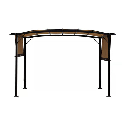 12x9 ft Retractable Steel Pergola with Beige and Brown Canopy