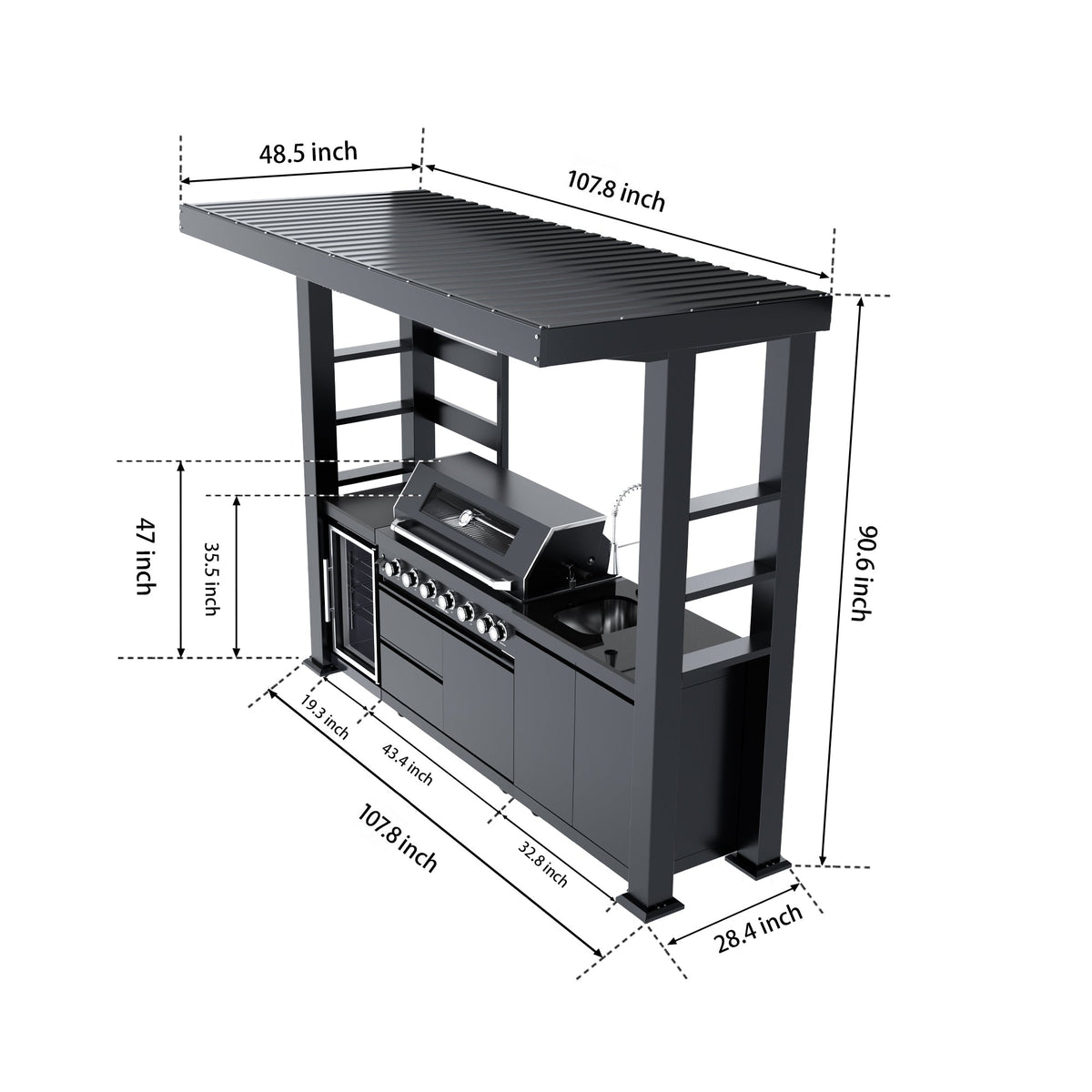 108-Inch 6-Burner Stainless Steel Gas Outdoor Kitchen Grill