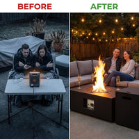 48 In, 50,000 BTU Black Coating Steel Outdoor Fire Table Propane Gas Fire Pit Table — Before & After