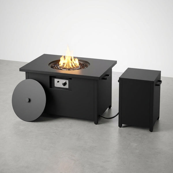 48 In, 50,000 BTU Black Coating Steel Outdoor Fire Table Propane Gas Fire Pit Table — Studio Shot