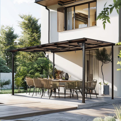 10' x 12' Wall-Mounted Metal Pergola Gazebo with Protective Roof