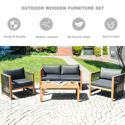 4-Piece Acacia Wood Patio Furniture Set with Cushions