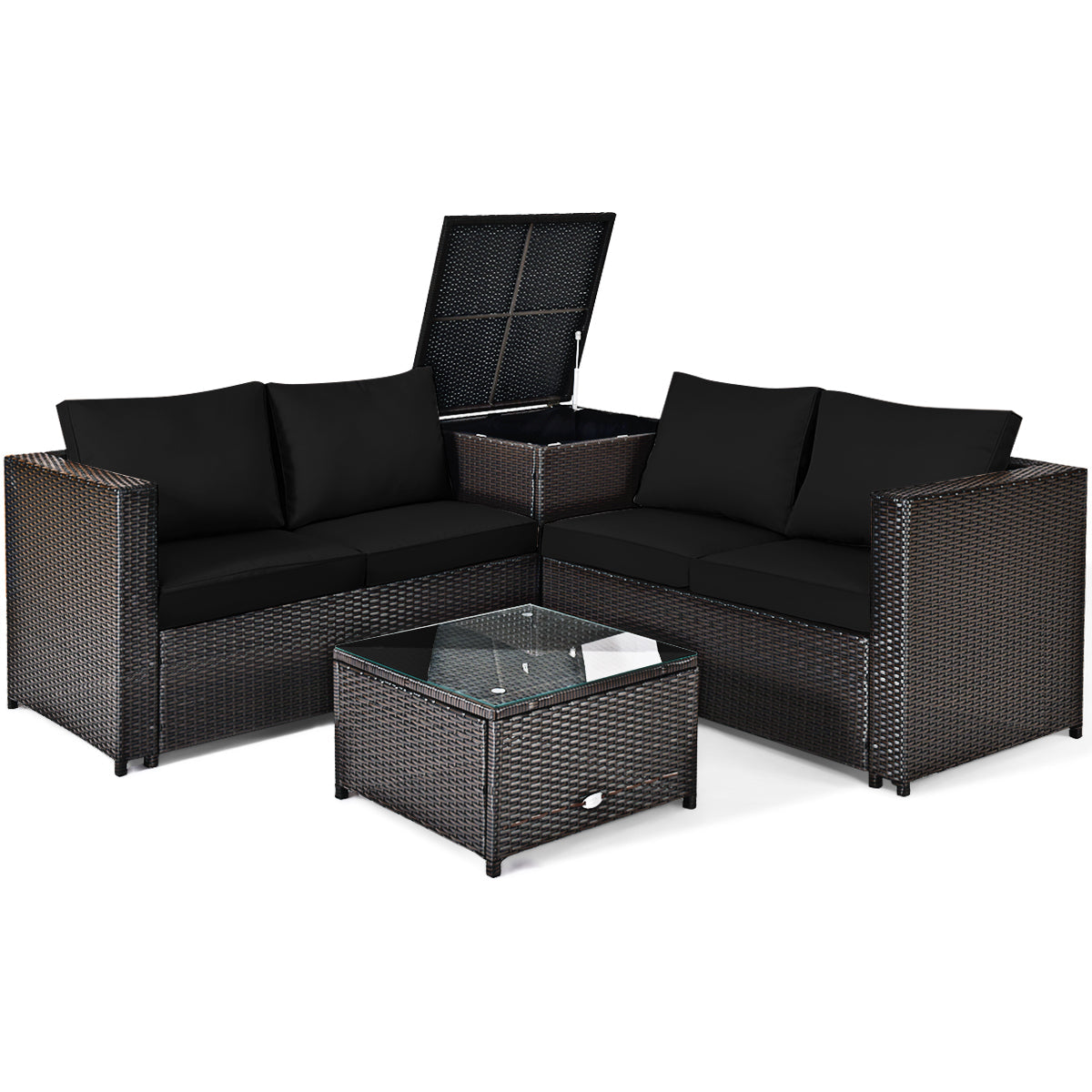 4-Piece Outdoor Rattan Patio Furniture Set with Glass Table