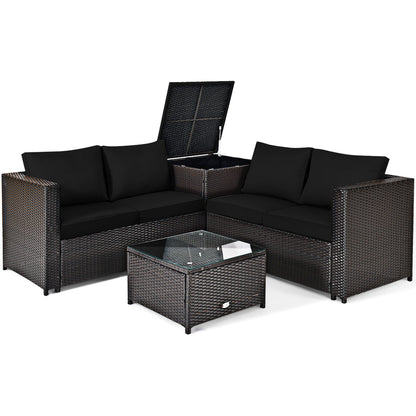 4-Piece Outdoor Rattan Patio Furniture Set with Glass Table