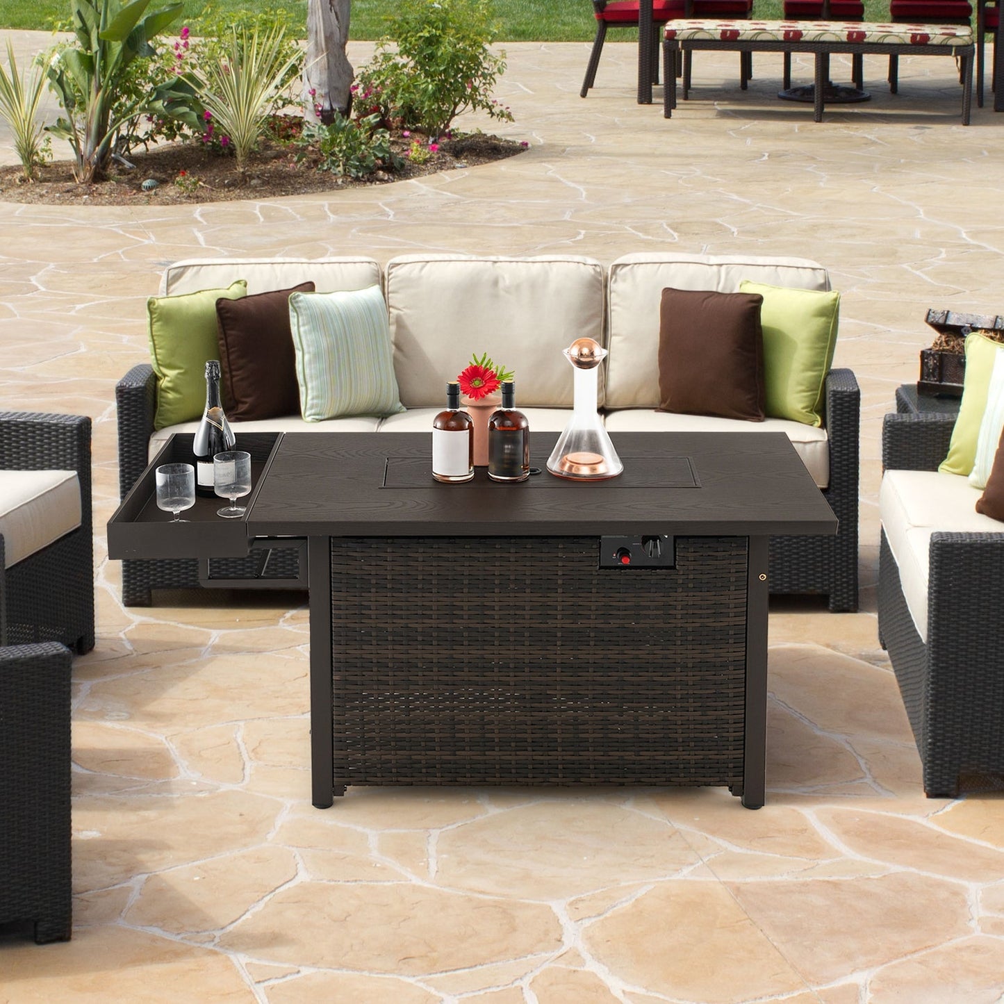 52-In. Propane Fire Pit Table with Wicker Exterior and Cover