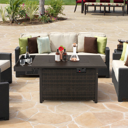 52-In. Propane Fire Pit Table with Wicker Exterior and Cover