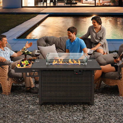 52-In. Propane Fire Pit Table with Wicker Exterior and Cover