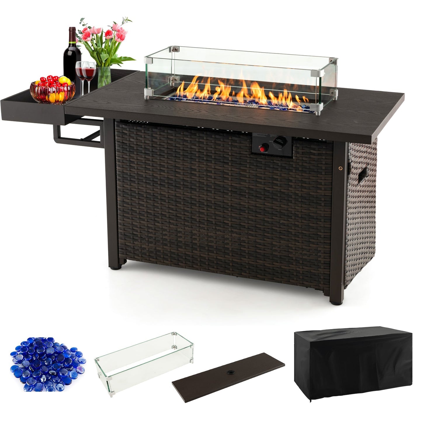 52-In. Propane Fire Pit Table with Wicker Exterior and Cover
