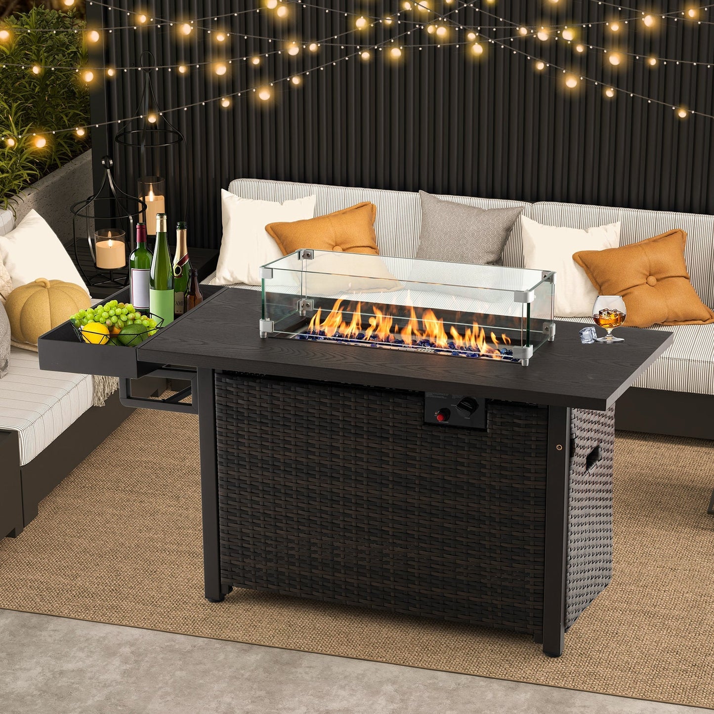 52-In. Propane Fire Pit Table with Wicker Exterior and Cover