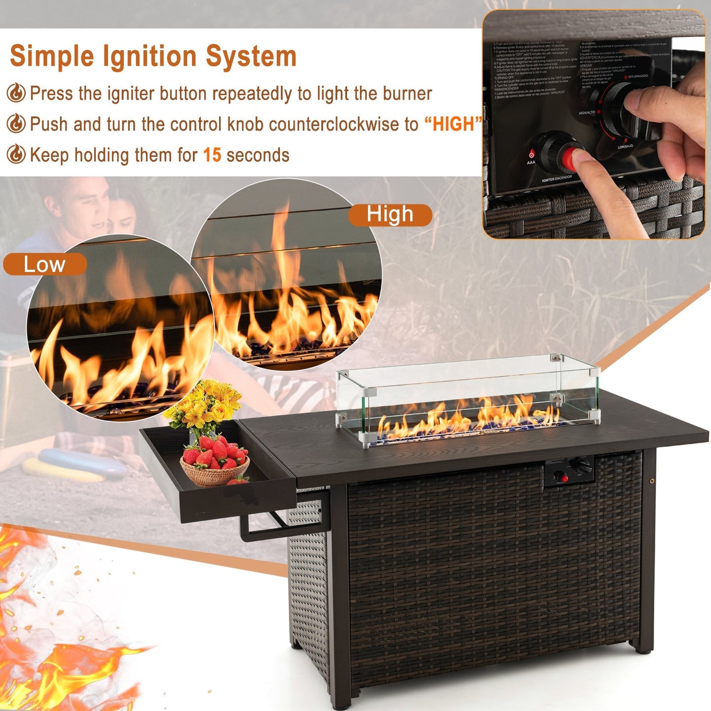 52-In. Propane Fire Pit Table with Wicker Exterior and Cover