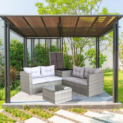 4-Piece Gray Wicker Rattan Patio Sectional Set with Storage Box