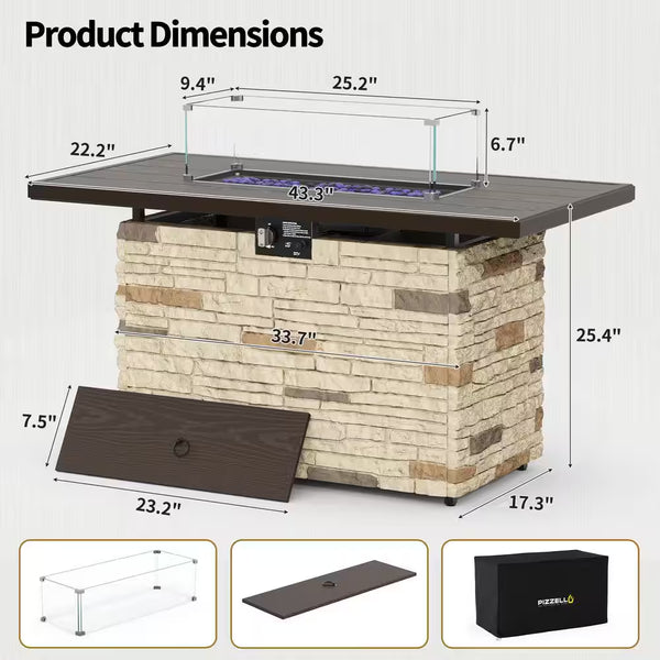 43-Inch Buff Stone-Look Propane Fire Pit Table, 50,000 BTU