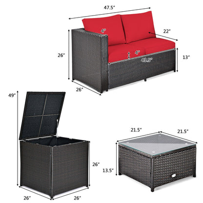 4-Piece Outdoor Rattan Patio Furniture Set with Glass Table