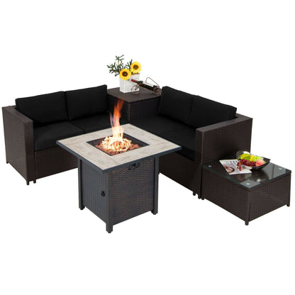 5-Piece Patio Wicker Furniture Set with 30-Inch Fire Pit