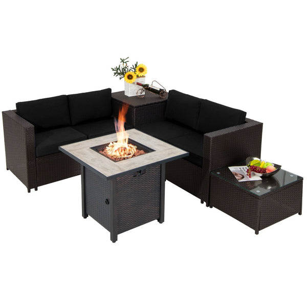 5-Piece Patio Wicker Furniture Set with 30-Inch Fire Pit