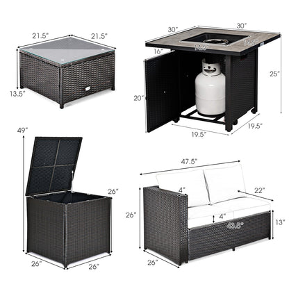 5-Piece Patio Wicker Furniture Set with 30-Inch Fire Pit
