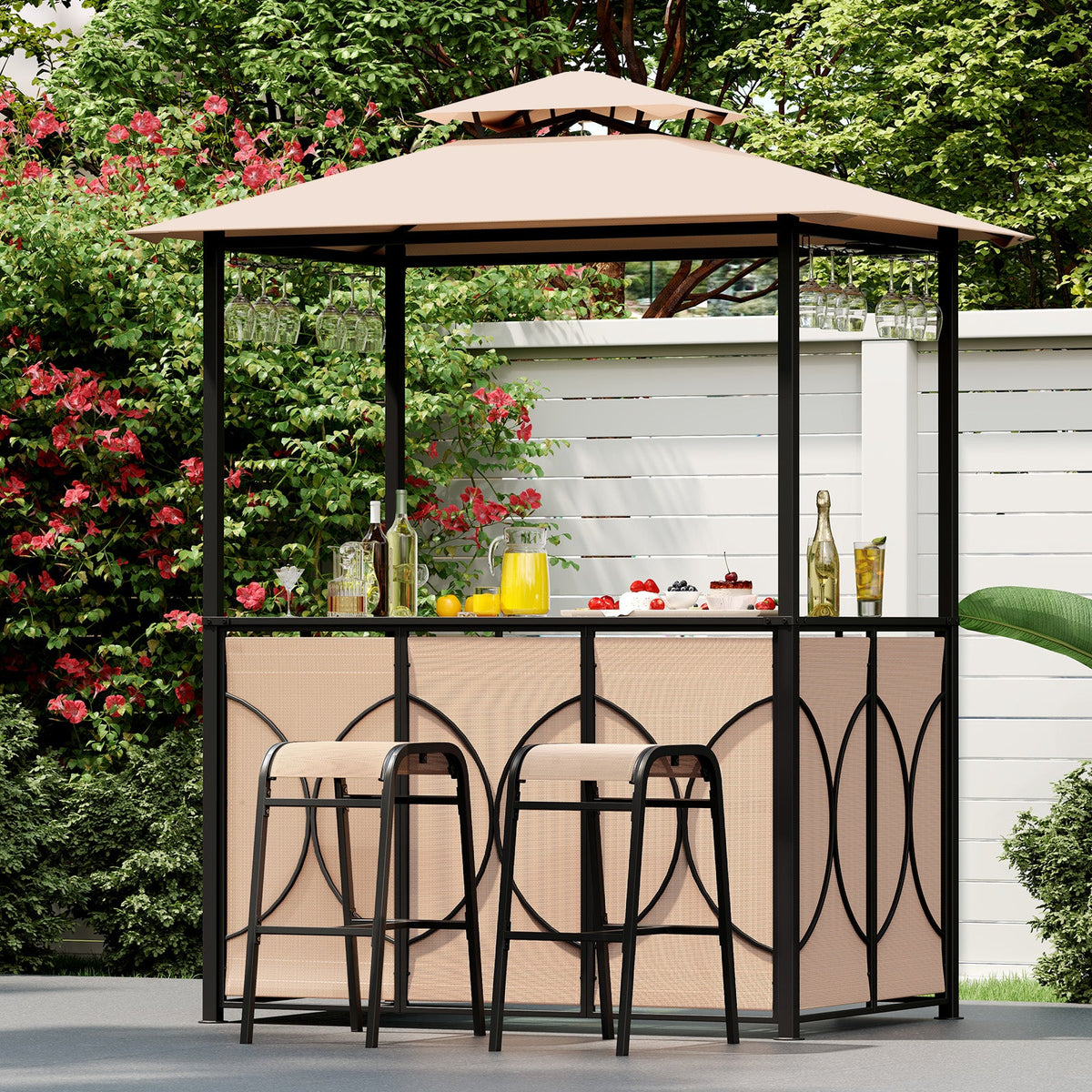 6.5 x 4 ft Grill Gazebo with Bar Table and 2 Stools