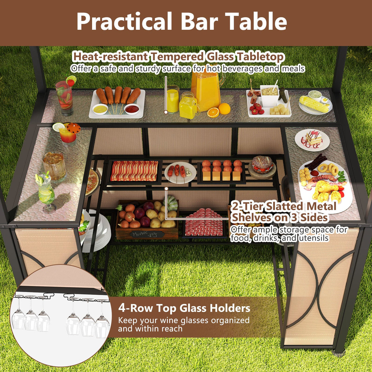 6.5 x 4 ft Grill Gazebo with Bar Table and 2 Stools