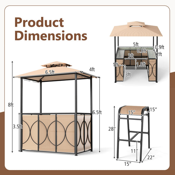6.5 x 4 ft Grill Gazebo with Bar Table and 2 Stools