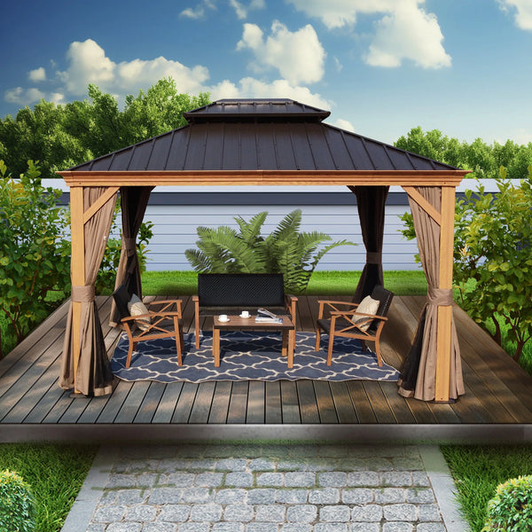 Hardtop Aluminum Gazebo with Mosquito Netting and Steel Roof