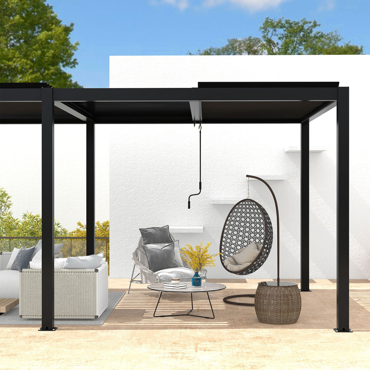Black Aluminum Louvered Pergola with Adjustable Roof