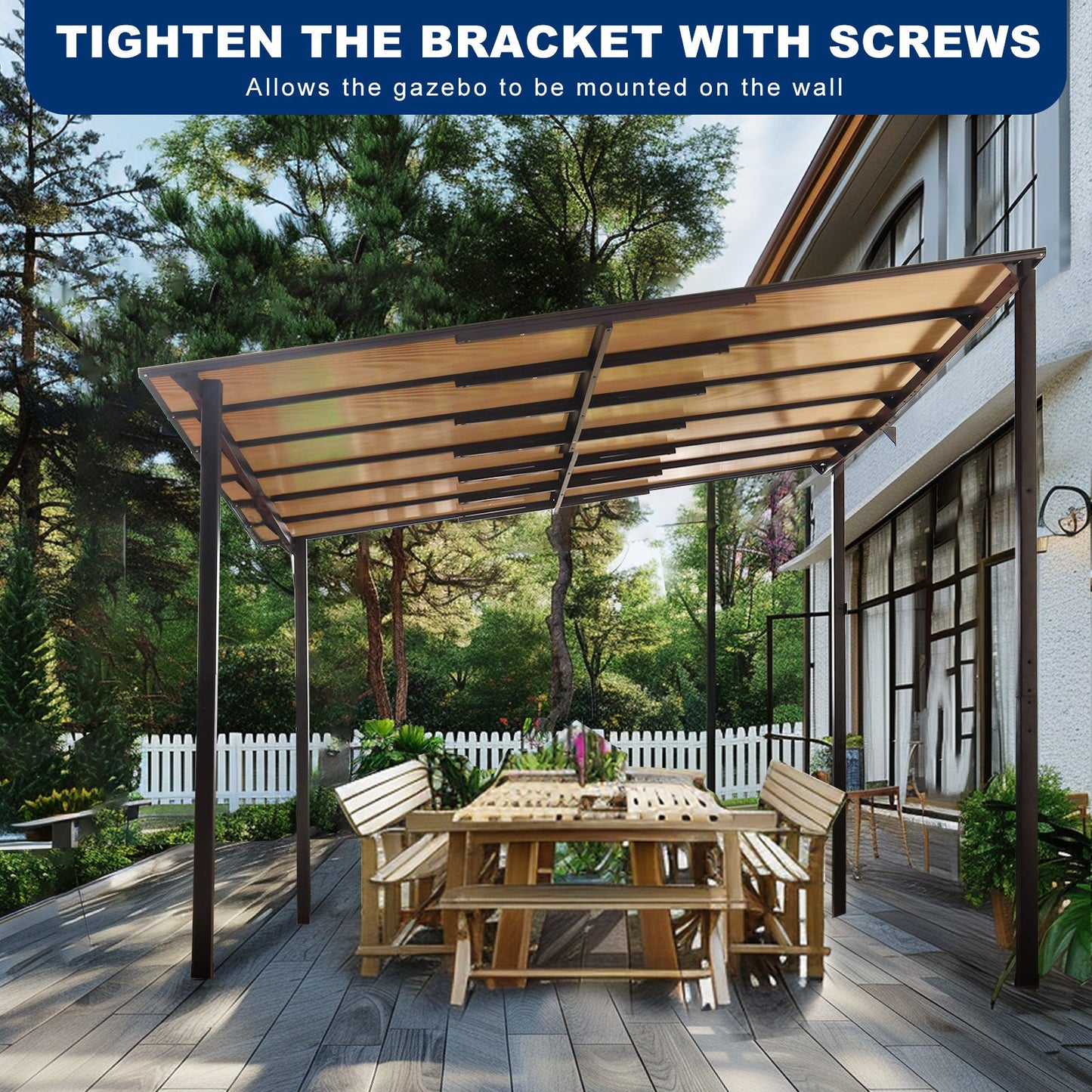 10' x 12' Wall-Mounted Metal Pergola Gazebo with Protective Roof
