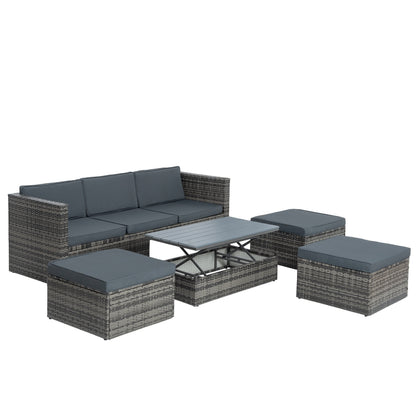 5-Piece Dark Gray PE Rattan Patio Sofa Set with Lift-Top Table