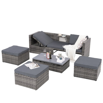5-Piece Dark Gray PE Rattan Patio Sofa Set with Lift-Top Table