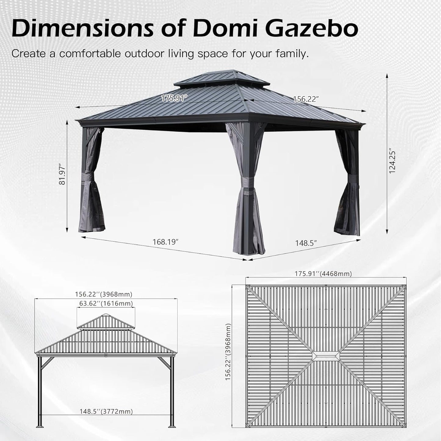 13 x 15 ft Outdoor Gazebo with Galvanized Steel Double Roof