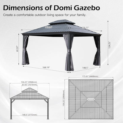 13 x 15 ft Outdoor Gazebo with Galvanized Steel Double Roof