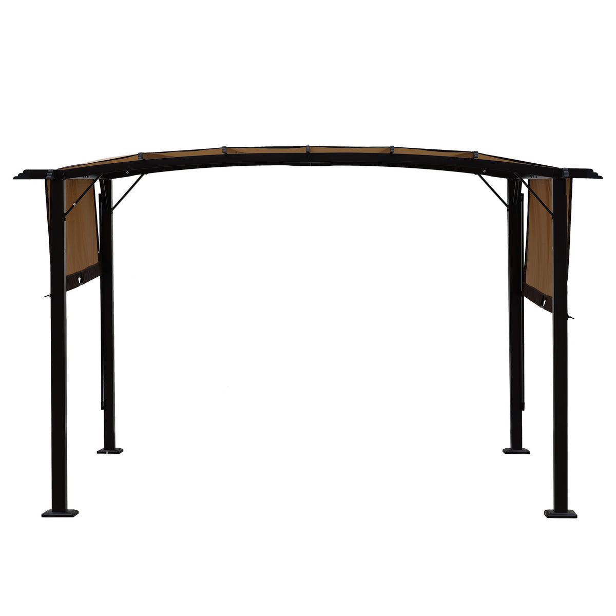 12x9 ft Retractable Steel Pergola with Beige and Brown Canopy