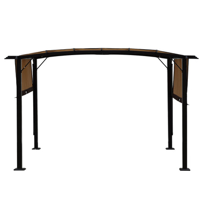 12x9 ft Retractable Steel Pergola with Beige and Brown Canopy