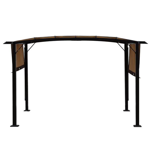 12x9 ft Retractable Steel Pergola with Beige and Brown Canopy