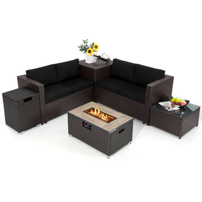 6-Piece Outdoor Wicker Furniture Set with 32-In. Fire Pit