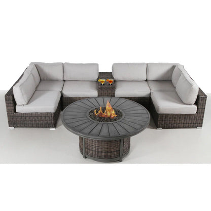 8-Piece Modular Patio Sofa Set with Fire Pit, Side Table & Weather-Resistant Cushions