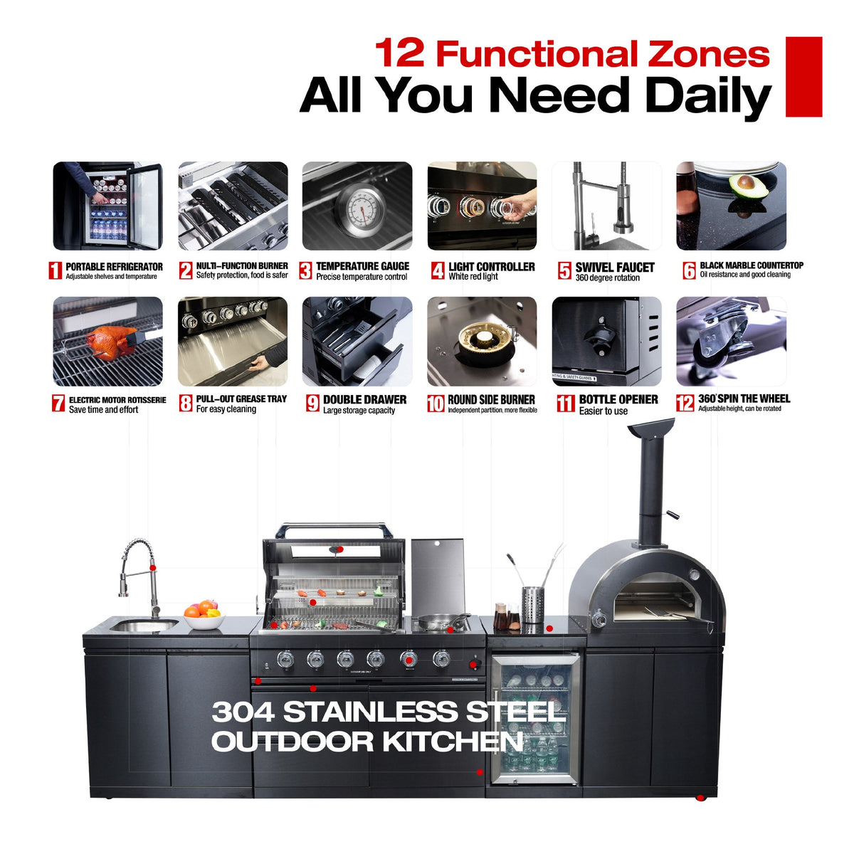 125-Inch Stainless Steel Outdoor Kitchen Grill with Pizza Oven