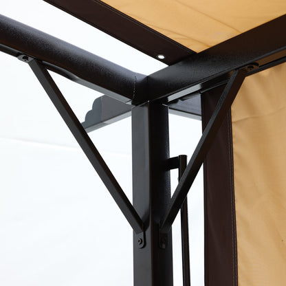 12x9 ft Retractable Steel Pergola with Beige and Brown Canopy