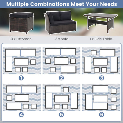 7-Piece Brown Wicker Patio Furniture Set with White Cushions